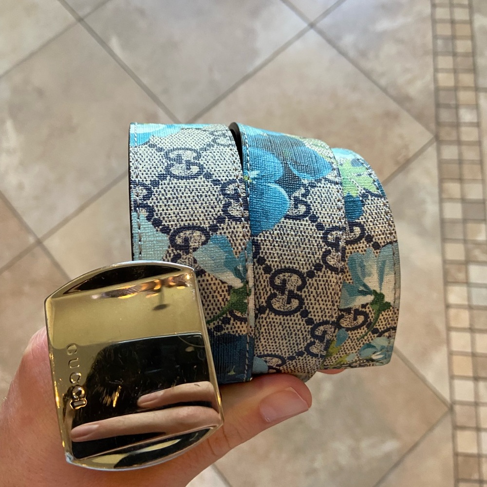 Gucci Blue Floral Men’s Belt